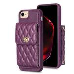 For iPhone SE 2022 / SE 2020 / 7 / 8 Vertical Metal Buckle Wallet Rhombic Leather Phone Case(Dark Purple)