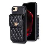 For iPhone SE 2022 / SE 2020 / 7 / 8 Vertical Metal Buckle Wallet Rhombic Leather Phone Case(Black)