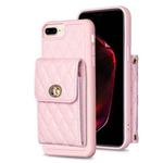 For iPhone 7 Plus / 8 Plus Vertical Metal Buckle Wallet Rhombic Leather Phone Case(Pink)