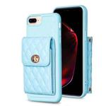 For iPhone 7 Plus / 8 Plus Vertical Metal Buckle Wallet Rhombic Leather Phone Case(Blue)