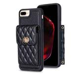 For iPhone 7 Plus / 8 Plus Vertical Metal Buckle Wallet Rhombic Leather Phone Case(Black)