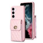 For Samsung Galaxy S21 5G Vertical Metal Buckle Wallet Rhombic Leather Phone Case(Pink)