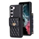 For Samsung Galaxy S21 5G Vertical Metal Buckle Wallet Rhombic Leather Phone Case(Black)