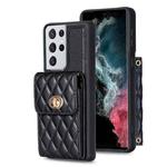 For Samsung Galaxy S21 Ultra 5G Vertical Metal Buckle Wallet Rhombic Leather Phone Case(Black)