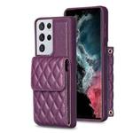 For Samsung Galaxy S21 Ultra 5G Vertical Wallet Rhombic Leather Phone Case(Dark Purple)
