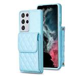 For Samsung Galaxy S21 Ultra 5G Vertical Wallet Rhombic Leather Phone Case(Blue)