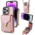 For iPhone 14 Pro Zipper Hardware Card Wallet Phone Case(Rose Gold)