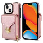 For iPhone 14 Plus Zipper Hardware Card Wallet Phone Case(Rose Gold)