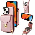 For iPhone 14 / 13 Zipper Hardware Card Wallet Phone Case(Rose Gold)