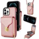 For iPhone 13 Pro Max Zipper Hardware Card Wallet Phone Case(Rose Gold)
