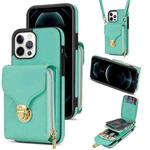 For iPhone 13 Pro Max Zipper Hardware Card Wallet Phone Case(Mint Green)