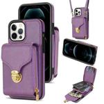 For iPhone 13 Pro Max Zipper Hardware Card Wallet Phone Case(Purple)