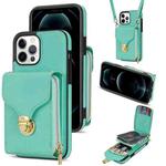 For iPhone 13 Pro Zipper Hardware Card Wallet Phone Case(Mint Green)