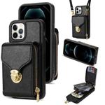 For iPhone 12 Pro Max Zipper Hardware Card Wallet Phone Case(Black)