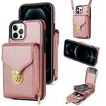 For iPhone 12 Pro Max Zipper Hardware Card Wallet Phone Case(Rose Gold)