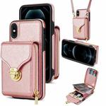 For iPhone XS Max Zipper Hardware Card Wallet Phone Case(Rose Gold)