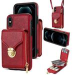 For iPhone XS / X Zipper Hardware Card Wallet Phone Case(Red)