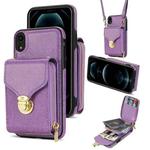 For iPhone XR Zipper Hardware Card Wallet Phone Case(Purple)
