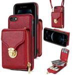 For iPhone SE 2022 / SE 2020 / 8 / 7 Zipper Hardware Card Wallet Phone Case(Red)