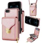 For iPhone SE 2022 / SE 2020 / 8 / 7 Zipper Hardware Card Wallet Phone Case(Rose Gold)