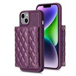 For iPhone 14 Horizontal Wallet Rhombic Leather Phone Case(Dark Purple)