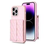 For iPhone 14 Pro Horizontal Wallet Rhombic Leather Phone Case(Pink)