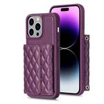 For iPhone 14 Pro Max Horizontal Wallet Rhombic Leather Phone Case(Dark Purple)