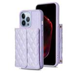 For iPhone 13 Pro Max Horizontal Wallet Rhombic Leather Phone Case(Purple)