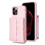 For iPhone 12 / 12 Pro Horizontal Wallet Rhombic Leather Phone Case(Pink)