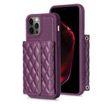 For iPhone 12 / 12 Pro Horizontal Wallet Rhombic Leather Phone Case(Dark Purple)