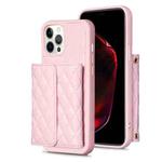For iPhone 12 Pro Max Horizontal Wallet Rhombic Leather Phone Case(Pink)