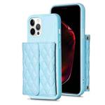 For iPhone 12 Pro Max Horizontal Wallet Rhombic Leather Phone Case(Blue)