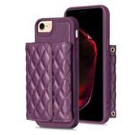 For iPhone SE 2022 / SE 2020 / 7 / 8 Horizontal Wallet Rhombic Leather Phone Case(Dark Purple)