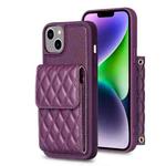 For iPhone 14 Plus Vertical Wallet Rhombic Leather Phone Case(Dark Purple)