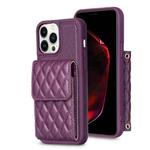 For iPhone 13 Pro Max Vertical Wallet Rhombic Leather Phone Case(Dark Purple)