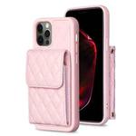 For iPhone 12 Pro Max Vertical Wallet Rhombic Leather Phone Case(Pink)