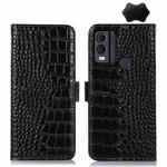 For Nokia C22 4G Crocodile Top Layer Cowhide Leather Phone Case(Black)