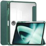 For OnePlus Pad 3-Fold Clear Back Cover Leather Smart Tablet Case(Dark Green)