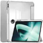 For OnePlus Pad 3-Fold Clear Back Cover Leather Smart Tablet Case(Silver)