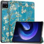 For Xiaomi Pad 6 / 6 Pro Custer Painted 3-Fold Stand Leather Smart Tablet Case(Apricot Blossom)