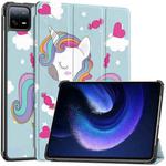 For Xiaomi Pad 6 / 6 Pro Custer Painted 3-Fold Stand Leather Smart Tablet Case(Unicorn)