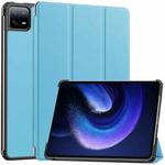 For Xiaomi Pad 6 / 6 Pro Custer Solid Color 3-Fold Stand Leather Smart Tablet Case(Sky Blue)