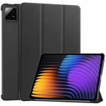 For Xiaomi Pad 7 / 7 Pro Custer Solid Color 3-Fold Stand Leather Smart Tablet Case(Black)