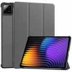 For Xiaomi Pad 7 / 7 Pro Custer Solid Color 3-Fold Stand Leather Smart Tablet Case(Grey)