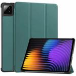 For Xiaomi Pad 7 / 7 Pro Custer Solid Color 3-Fold Stand Leather Smart Tablet Case(Green)