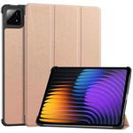 For Xiaomi Pad 7 / 7 Pro Custer Solid Color 3-Fold Stand Leather Smart Tablet Case(Rose Gold)