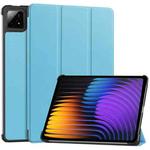 For Xiaomi Pad 7 / 7 Pro Custer Solid Color 3-Fold Stand Leather Smart Tablet Case(Sky Blue)