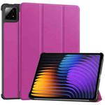For Xiaomi Pad 7 / 7 Pro Custer Solid Color 3-Fold Stand Leather Smart Tablet Case(Purple)