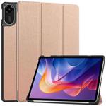 For Xiaomi Redmi Pad 2 Custer Texture 3-Fold Holder Leather Smart Tablet Case(Rose Gold)