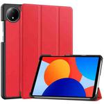 For Xiaomi Redmi Pad SE 8.7 Custer Texture 3-Fold Holder Leather Smart Tablet Case(Red)